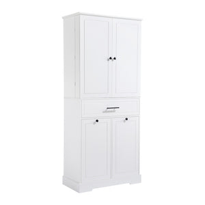 English Elm Freestanding Tall Bathroom Cabinet White Mdf with Hamper Drawer and Adjustable Shelf N725S417823K