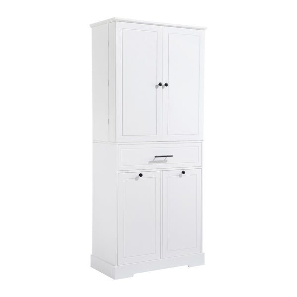 English Elm Freestanding Tall Bathroom Cabinet White Mdf with Hamper Drawer and Adjustable Shelf N725S417823K