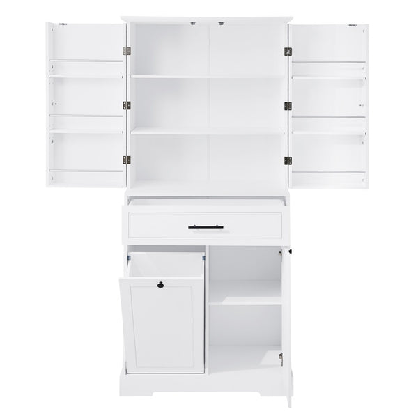 English Elm Freestanding Tall Bathroom Cabinet White Mdf with Hamper Drawer and Adjustable Shelf N725S417823K