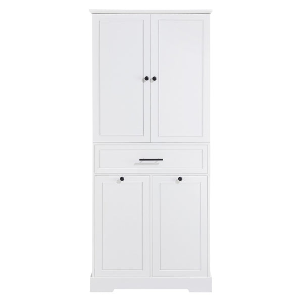 English Elm Freestanding Tall Bathroom Cabinet White Mdf with Hamper Drawer and Adjustable Shelf N725S417823K