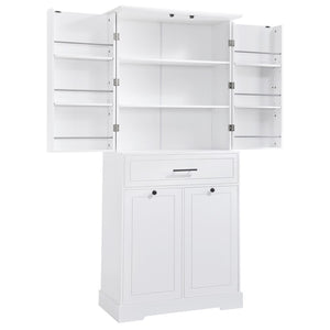 English Elm Freestanding Tall Bathroom Cabinet White Mdf with Hamper Drawer and Adjustable Shelf N725S417823K