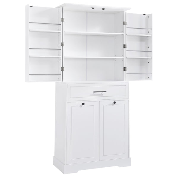 English Elm Freestanding Tall Bathroom Cabinet White Mdf with Hamper Drawer and Adjustable Shelf N725S417823K