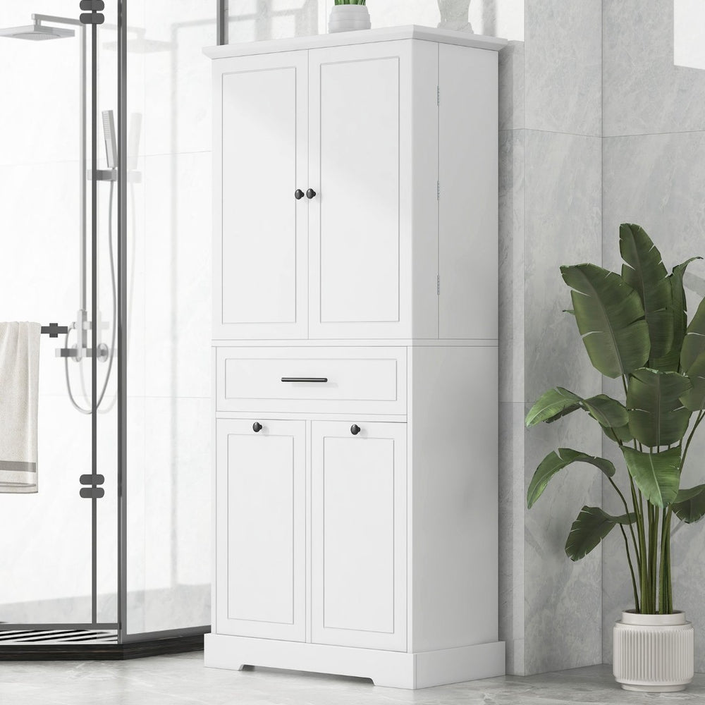 English Elm Freestanding Tall Bathroom Cabinet White Mdf with Hamper Drawer and Adjustable Shelf N725S417823K