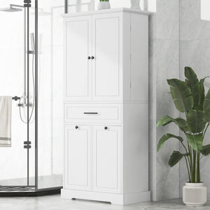 English Elm Freestanding Tall Bathroom Cabinet White Mdf with Hamper Drawer and Adjustable Shelf N725S417823K