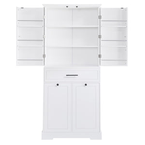 English Elm Freestanding Tall Bathroom Cabinet White Mdf with Hamper Drawer and Adjustable Shelf N725S417823K