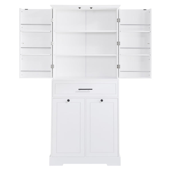 English Elm Freestanding Tall Bathroom Cabinet White Mdf with Hamper Drawer and Adjustable Shelf N725S417823K