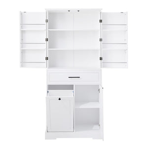 English Elm Freestanding Tall Bathroom Cabinet White Mdf with Hamper Drawer and Adjustable Shelf N725S417823K