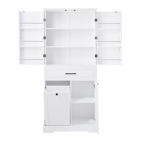 English Elm Freestanding Tall Bathroom Cabinet White Mdf with Hamper Drawer and Adjustable Shelf N725S417823K