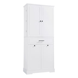 English Elm Freestanding Tall Bathroom Cabinet White Mdf with Hamper Drawer and Adjustable Shelf N725S417823K