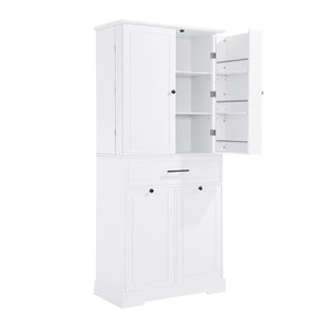 English Elm Freestanding Tall Bathroom Cabinet White Mdf with Hamper Drawer and Adjustable Shelf N725S417823K