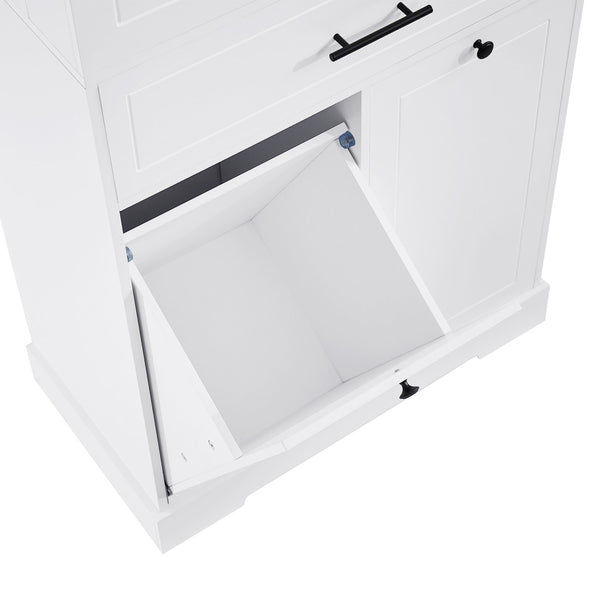 English Elm Freestanding Tall Bathroom Cabinet White Mdf with Hamper Drawer and Adjustable Shelf N725S417823K