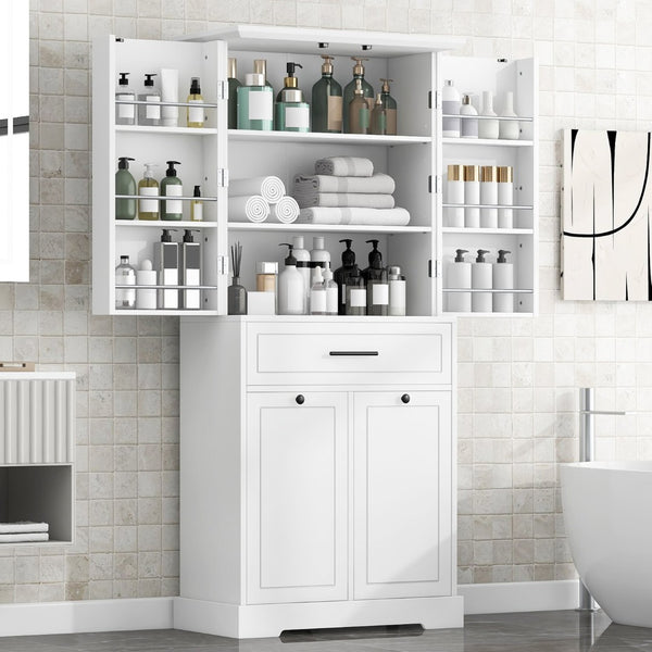English Elm Freestanding Tall Bathroom Cabinet White Mdf with Hamper Drawer and Adjustable Shelf N725S417823K