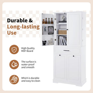 English Elm Freestanding Tall Bathroom Cabinet White Mdf with Hamper Drawer and Adjustable Shelf N725S417823K
