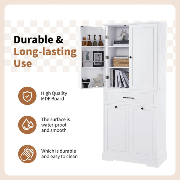 English Elm Freestanding Tall Bathroom Cabinet White Mdf with Hamper Drawer and Adjustable Shelf N725S417823K