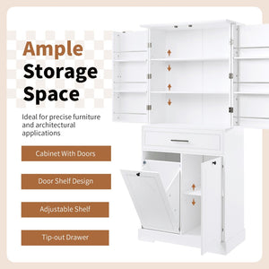 English Elm Freestanding Tall Bathroom Cabinet White Mdf with Hamper Drawer and Adjustable Shelf N725S417823K