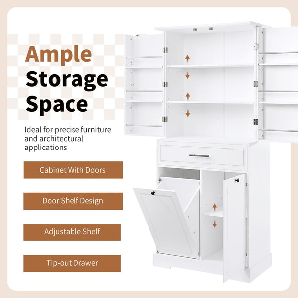 English Elm Freestanding Tall Bathroom Cabinet White Mdf with Hamper Drawer and Adjustable Shelf N725S417823K