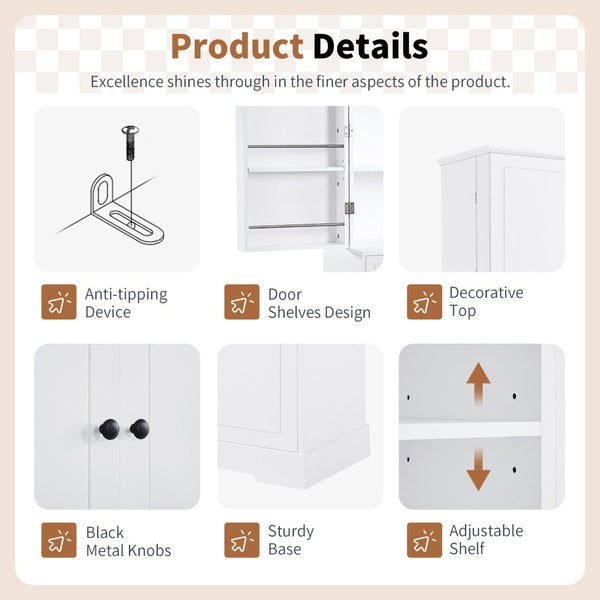English Elm Freestanding Tall Bathroom Cabinet White Mdf with Hamper Drawer and Adjustable Shelf N725S417823K