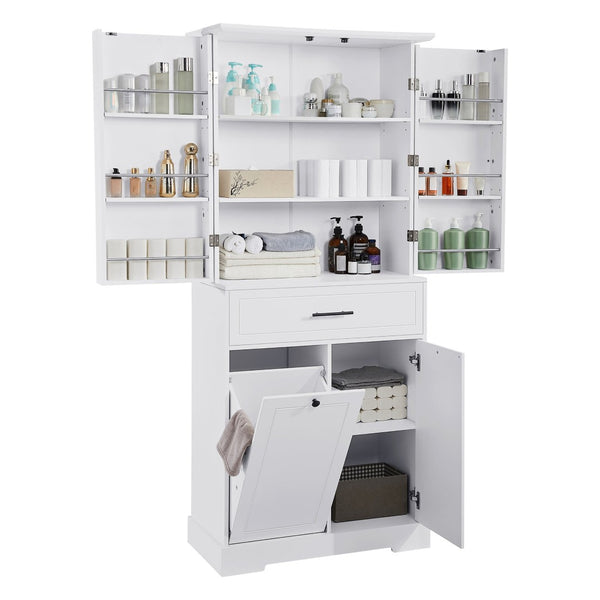 English Elm Freestanding Tall Bathroom Cabinet White Mdf with Hamper Drawer and Adjustable Shelf N725S417823K