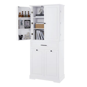 English Elm Freestanding Tall Bathroom Cabinet White Mdf with Hamper Drawer and Adjustable Shelf N725S417823K
