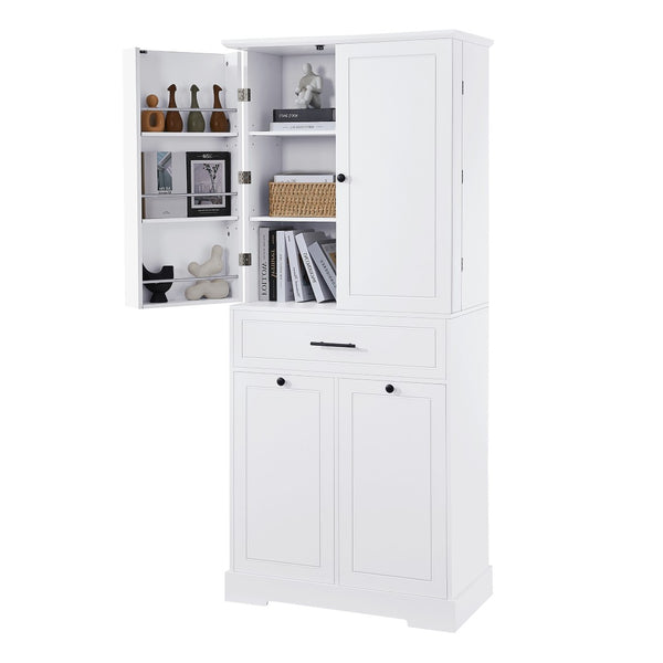 English Elm Freestanding Tall Bathroom Cabinet White Mdf with Hamper Drawer and Adjustable Shelf N725S417823K