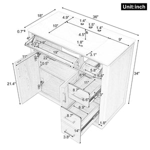 English Elm 36 Inch Bathroom Vanity Rubberwood Frame Ceramic Sink Soft Close Drawers Modern Bath N725S469777N