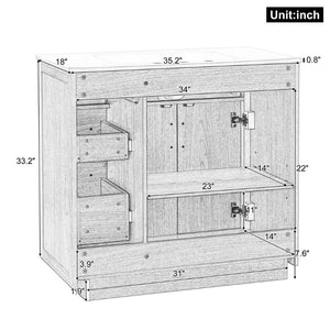 English Elm 36 Inch Bathroom Vanity Rubberwood Frame Ceramic Sink Soft Close Drawers Modern Bath N725S469777N
