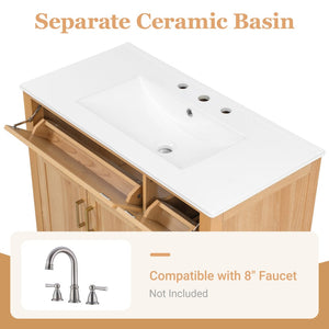 English Elm 36 Inch Bathroom Vanity Rubberwood Frame Ceramic Sink Soft Close Drawers Modern Bath N725S469777N