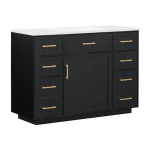 English Elm 48 Inch Freestanding Bathroom Vanity MDF Cabinet with SMC Sink Gold Handles 7 Drawers With Sink Top N725S491307B