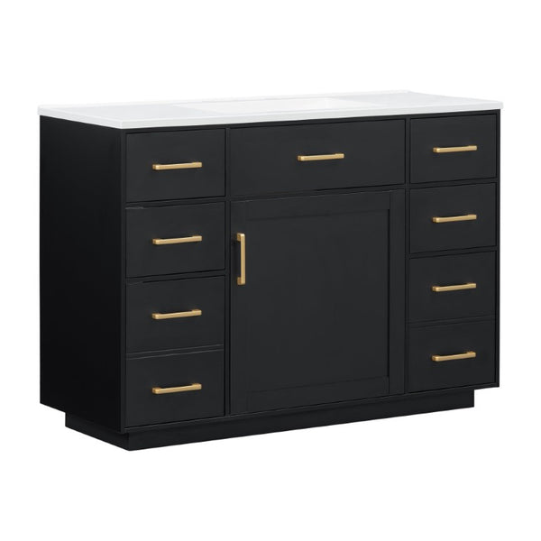 English Elm 48 Inch Freestanding Bathroom Vanity MDF Cabinet with SMC Sink Gold Handles 7 Drawers With Sink Top N725S491307B