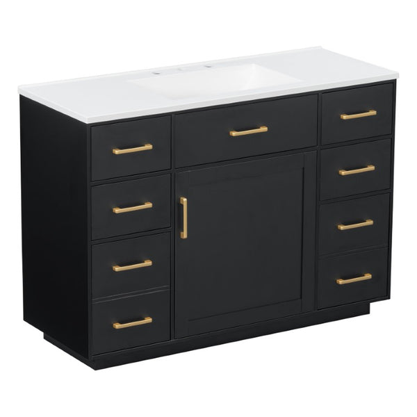 English Elm 48 Inch Freestanding Bathroom Vanity MDF Cabinet with SMC Sink Gold Handles 7 Drawers With Sink Top N725S491307B