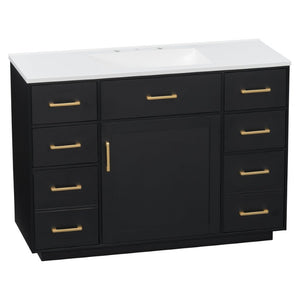 English Elm 48 Inch Freestanding Bathroom Vanity MDF Cabinet with SMC Sink Gold Handles 7 Drawers With Sink Top N725S491307B