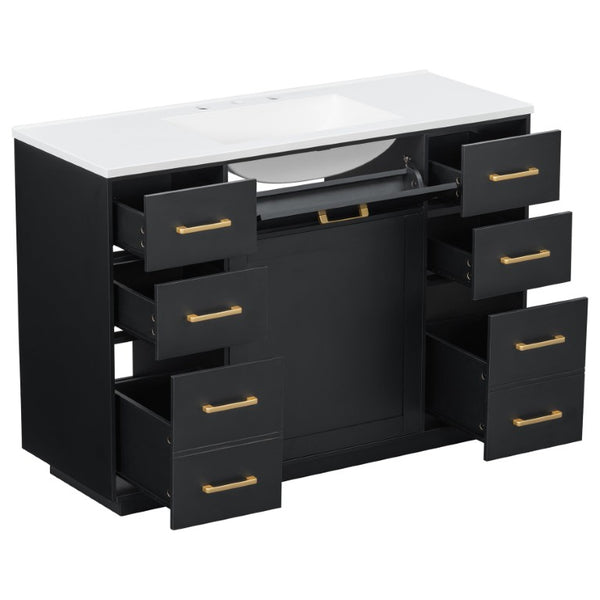 English Elm 48 Inch Freestanding Bathroom Vanity MDF Cabinet with SMC Sink Gold Handles 7 Drawers With Sink Top N725S491307B