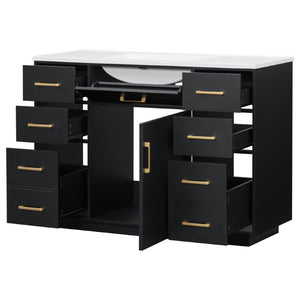 English Elm 48 Inch Freestanding Bathroom Vanity MDF Cabinet with SMC Sink Gold Handles 7 Drawers With Sink Top N725S491307B