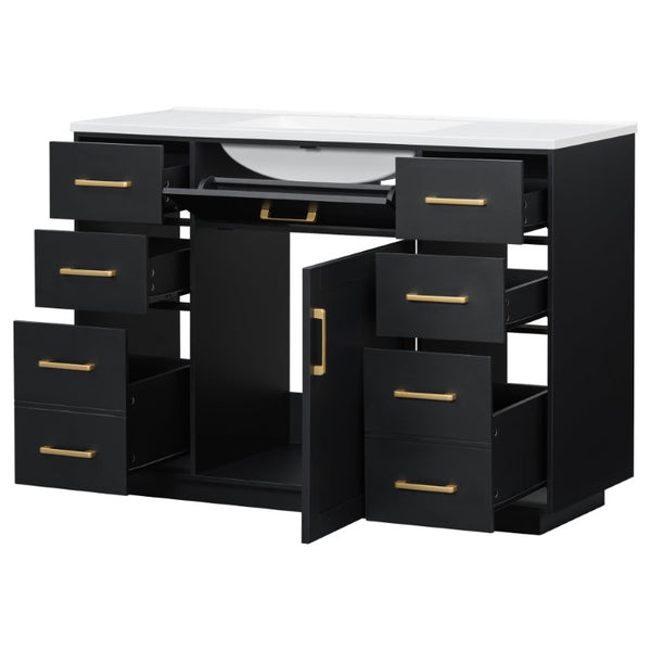 English Elm 48 Inch Freestanding Bathroom Vanity MDF Cabinet with SMC Sink Gold Handles 7 Drawers With Sink Top N725S491307B