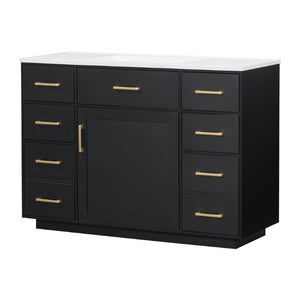 English Elm 48 Inch Freestanding Bathroom Vanity MDF Cabinet with SMC Sink Gold Handles 7 Drawers With Sink Top N725S491307B