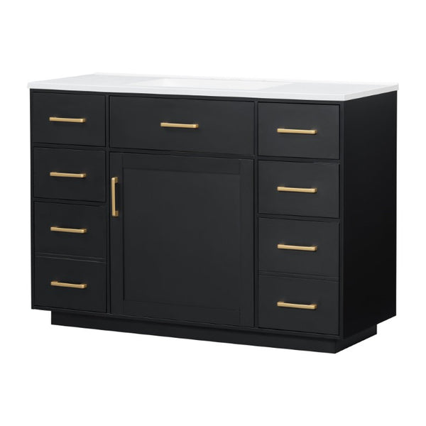 English Elm 48 Inch Freestanding Bathroom Vanity MDF Cabinet with SMC Sink Gold Handles 7 Drawers With Sink Top N725S491307B