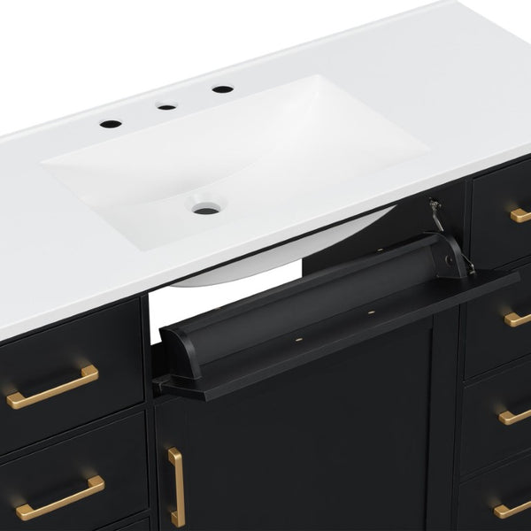 English Elm 48 Inch Freestanding Bathroom Vanity MDF Cabinet with SMC Sink Gold Handles 7 Drawers With Sink Top N725S491307B