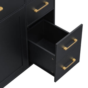 English Elm 48 Inch Freestanding Bathroom Vanity MDF Cabinet with SMC Sink Gold Handles 7 Drawers With Sink Top N725S491307B