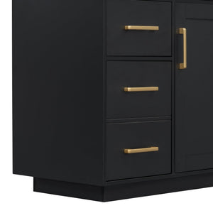 English Elm 48 Inch Freestanding Bathroom Vanity MDF Cabinet with SMC Sink Gold Handles 7 Drawers With Sink Top N725S491307B