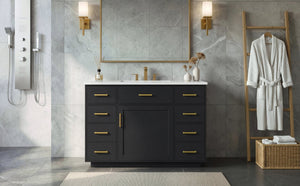 English Elm 48 Inch Freestanding Bathroom Vanity MDF Cabinet with SMC Sink Gold Handles 7 Drawers With Sink Top N725S491307B