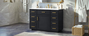 English Elm 48 Inch Freestanding Bathroom Vanity MDF Cabinet with SMC Sink Gold Handles 7 Drawers With Sink Top N725S491307B