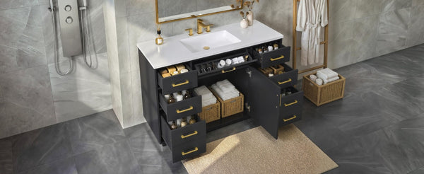 English Elm 48 Inch Freestanding Bathroom Vanity MDF Cabinet with SMC Sink Gold Handles 7 Drawers With Sink Top N725S491307B