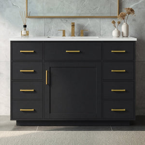 English Elm 48 Inch Freestanding Bathroom Vanity MDF Cabinet with SMC Sink Gold Handles 7 Drawers With Sink Top N725S491307B