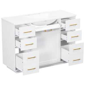 English Elm 48 Inch Matte Bathroom Vanity Base with 6 Pull Out Drawers Soft Close Door Storage White N725S491307K
