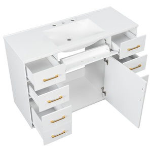 English Elm 48 Inch Matte Bathroom Vanity Base with 6 Pull Out Drawers Soft Close Door Storage White N725S491307K