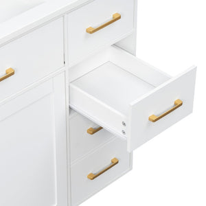 English Elm 48 Inch Matte Bathroom Vanity Base with 6 Pull Out Drawers Soft Close Door Storage White N725S491307K