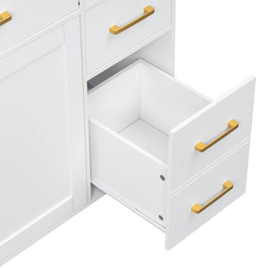 English Elm 48 Inch Matte Bathroom Vanity Base with 6 Pull Out Drawers Soft Close Door Storage White N725S491307K