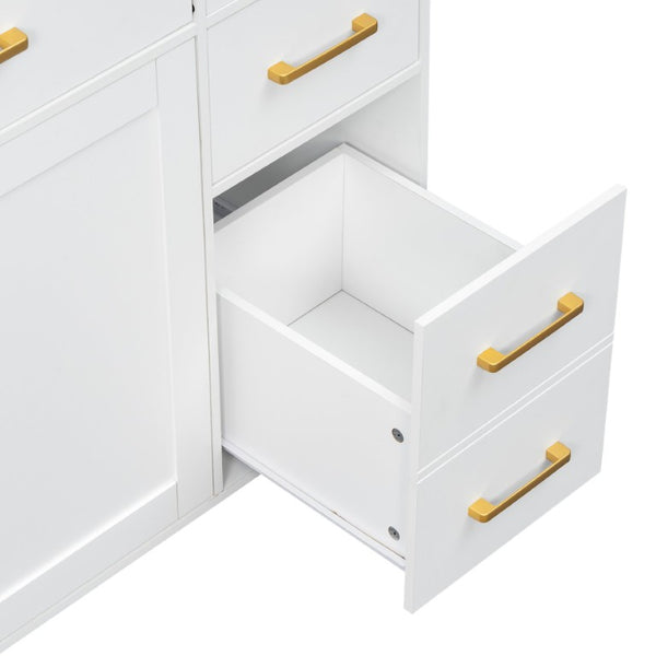 English Elm 48 Inch Matte Bathroom Vanity Base with 6 Pull Out Drawers Soft Close Door Storage White N725S491307K