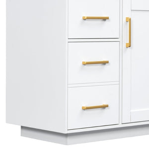 English Elm 48 Inch Matte Bathroom Vanity Base with 6 Pull Out Drawers Soft Close Door Storage White N725S491307K