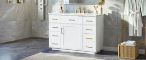 English Elm 48 Inch Matte Bathroom Vanity Base with 6 Pull Out Drawers Soft Close Door Storage White N725S491307K